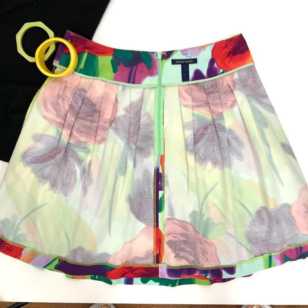 Boston Proper Floral Full Pleated Pockets Skirt Sz 4 - Picture 13 of 16